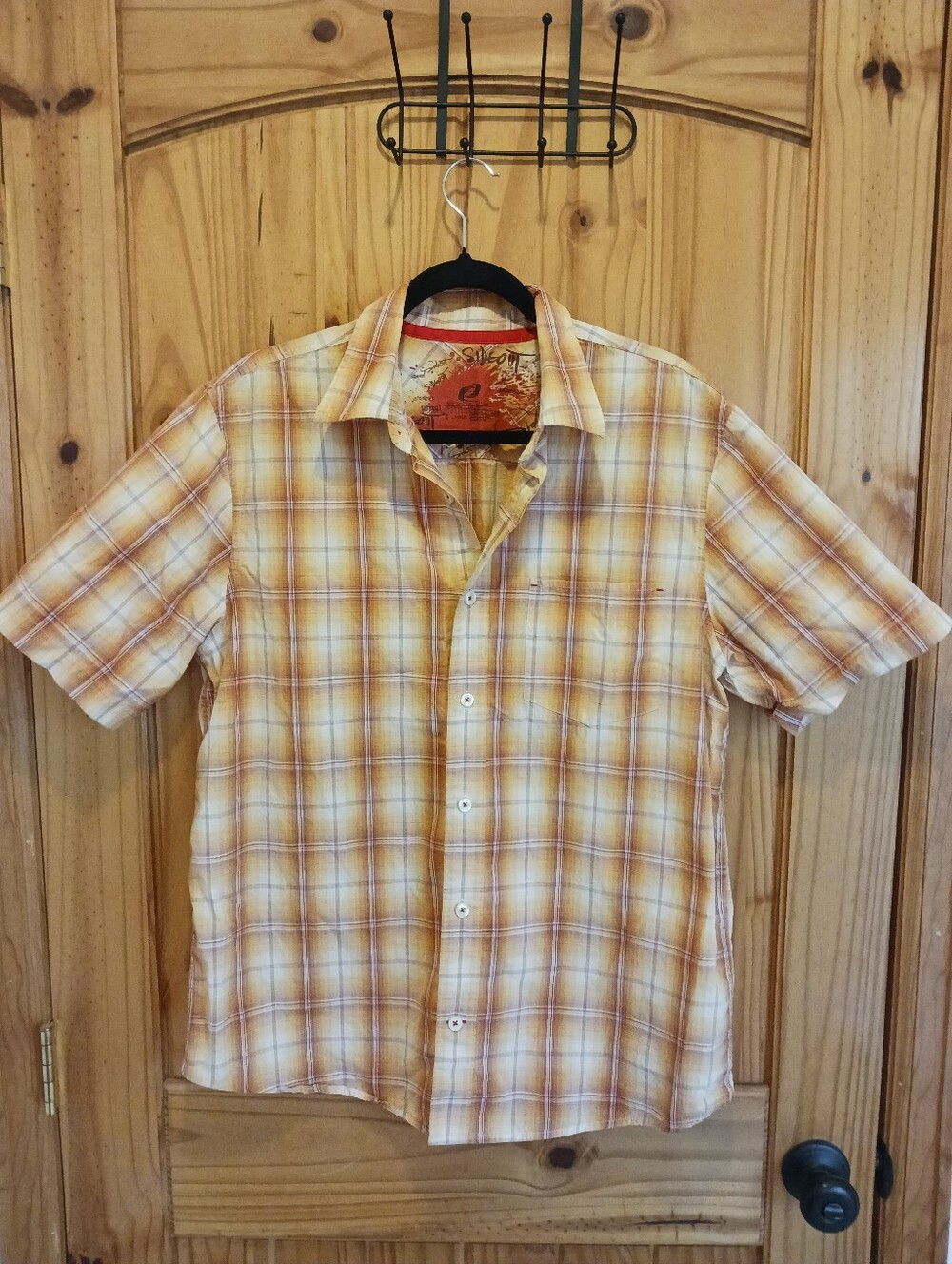 Sideout - Short-Sleeve Orange Plaid Button-Down Shirt